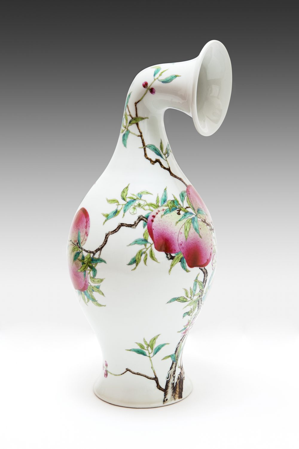 MadeIn Curved Vase - Famille-rose Olive Vase with Bat and Peach Design Yongzheng Period Qing Dynasty