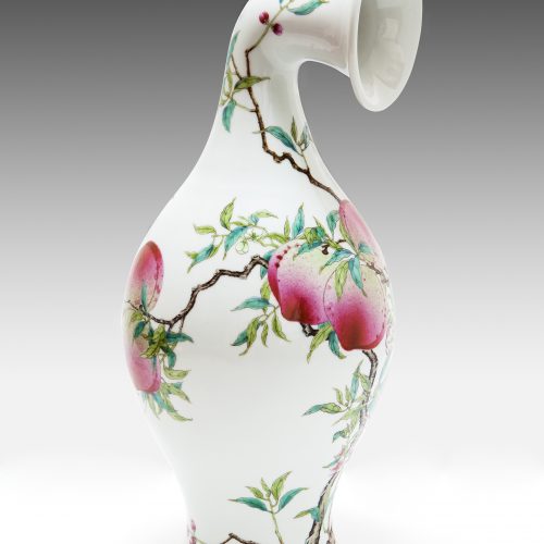 MadeIn Curved Vase - Famille-rose Olive Vase with Bat and Peach Design Yongzheng Period Qing Dynasty