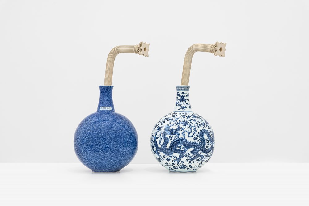 Beverage (Blue-and-white flat bottle with loong patterns, Yongle Period, Ming Dynasty; Flat Vase with Blue Glaze and Dragon Pattern, Xuande Period, Ming Dynasty)